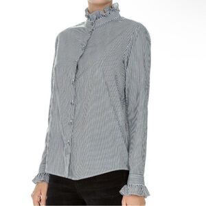 THE KOOPLES | Ruffle Detail Stripe Button Down Blouse Shirt Women’s Size M